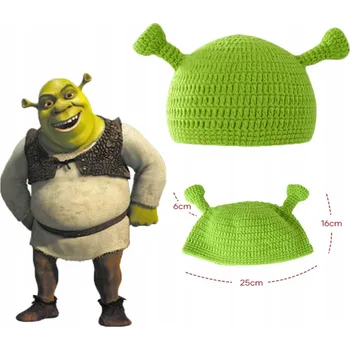 Čepice ČEPICE SHREK ZIMNÍ ZELENÁ S UŠIMA VTIPNÁ UNIVERZÁLNÍ 50-60 cm PLETENÁ