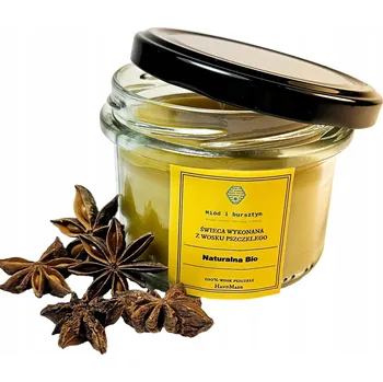 Svíčka Vonná svíčka ve sklenici z včelího vosku PŘÍRODNÍ BIO medová 220 ml