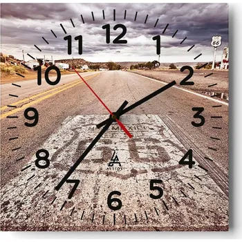 Hodiny Nástěnné hodiny do obýváku 40x40 Route 66 Tiché Skleněné hodiny