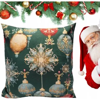 Povlak na polštářek POVLEČENÍ NA POLŠTÁŘEK JASIEK 45X45 VÁNOČNÍ BAŇKY ZELENÉ BAVLNA VÁNOCE