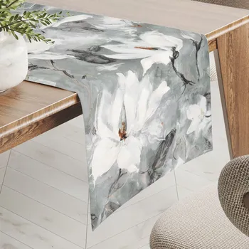 ubrus Sametový běhoun na stůl Tamara TMR-016 Designové květiny na šedozeleném 20x140 cm