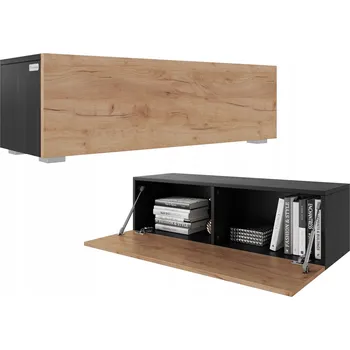 Televizní stolek TV stolek KIRA 105 cm, závěsná TV skříňka, černá / dub craft zlatý