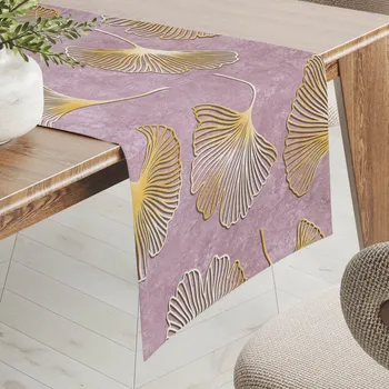 ubrus Sametový běhoun na stůl Tamara TMR-001 Ginkgo lístky na starorůžovém 20x120 cm