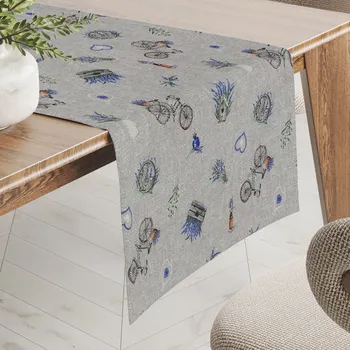 ubrus Dekorační běhoun na stůl PML-097 Levandule a kola na šedém režném 20x120 cm