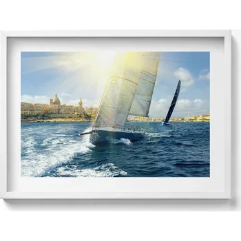 Obraz Moderní nástěnná dekorace obraz v bílém rámu Plachetnice na moři 70x50 cm