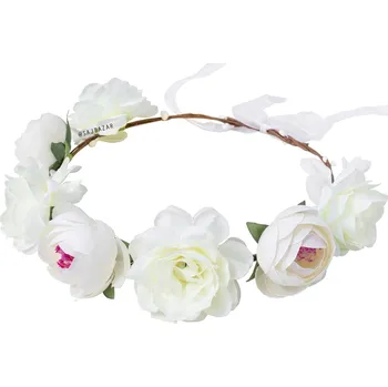 Ozdoba do vlasů Věnec do vlasů pivoňky krémový boho velké bohaté květy na svatba svatební hostina