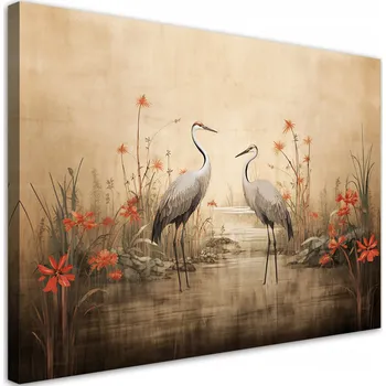 Obraz Obraz na plátně, Jeřábi nad jezerem - 60x40