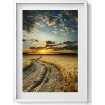 Obraz Elegantní obraz v bílém rámu Polní cesta a západ slunce 50x70 cm