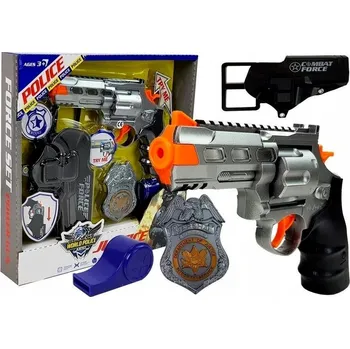 Dětská zbraň POLICEJNÍ SADA PISTOLE, ODZNAK, POUZDRO, PÍŠŤALKA