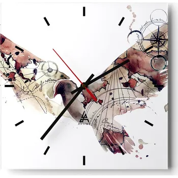Hodiny Velké nástěnné hodiny na zeď 40x40 Ptáci Skleněné hodiny Čtvercové Tiché