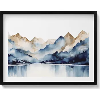 Obraz Dekorace obraz v rámu na zeď Akvarelová krajina hor a jezera 80x60 cm