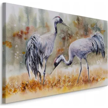 Obraz Obraz ptáci jeřábi pole akvarel do obýváku 90x60