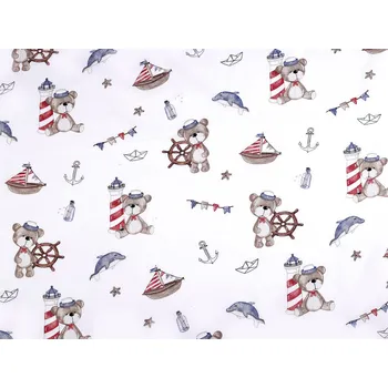 Bavlněná látka / plátno medvěd námořník Varianta: (788) bílá, Balení: 1 m