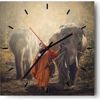 Hodiny Velké nástěnné hodiny na zeď 40x40 Asie Skleněné hodiny Čtvercové Tiché