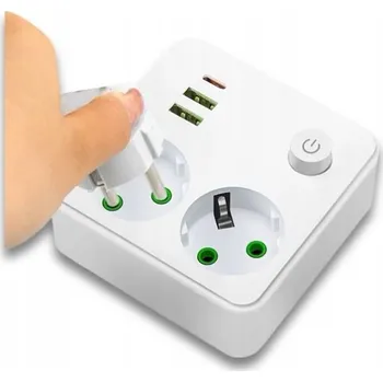 Elektrická zásuvka ROZBOČKA ROZDVOJKA 2 ZÁSUVKY 230V + 2 x USB A + 1 x USB C