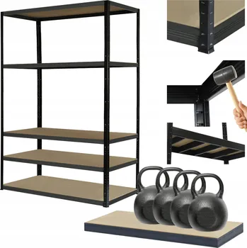 Dílenský regál Kovový regál PREMIUM BLACK stojan HELIOS 213x75x45cm 5 polic x 400kg, nosnost 2000 kg
