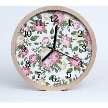 Hodiny Dřevěné nástěnné hodiny tiché Rostliny Květiny 25 cm