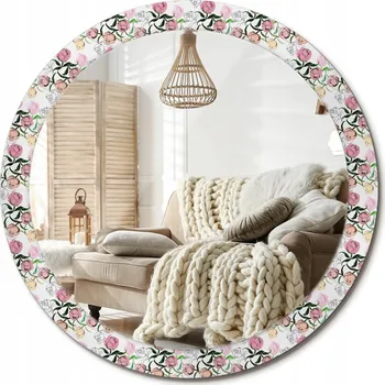 Zrcadlo Kulaté nástěnné dekorativní zrcadlo ve skleněném rámu Pivoňkové poupata průměr 90 cm