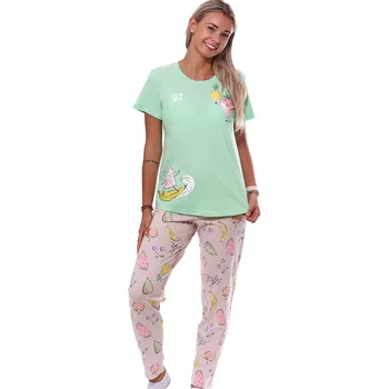Dámské pyžamo Zelené béžové a duhově barevné pyžamo pro ženy či dívky miluji ovoce 1B2064 zelená m