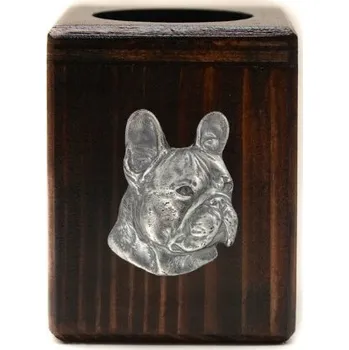 Svícen Francouzský buldoček - dřevěný svícen se psem, ohřívač na čajovou svíčku