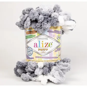 Příze Pletací příze Alize PUFFY COLOR 5925 šedo-bílý melír, efektní, 100g/9m