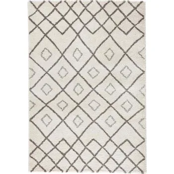 Koberec Hnědo-krémový plyšový koberec premium, boho vzor 80x150 cm