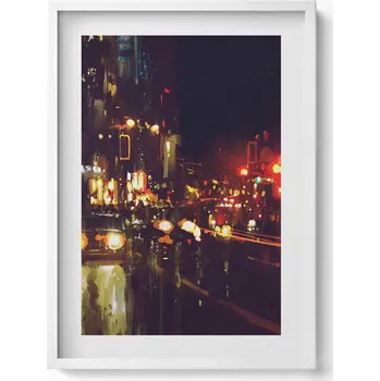 Obraz Nástěnný obraz v bílém rámu s grafikou: Rozmazané malované město, 50x70 cm