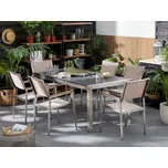 Zahradní jídelní souprava béžová s plamennou čedičovou deskou stolu, 6 sedadel, trojitý talíř 180 x 90 cm Beliani