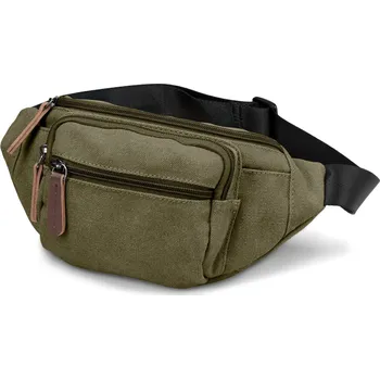 Outdoorové zavazadlo Ledvinka z armádně zeleného plátna a hnědé kůže - Trendhim