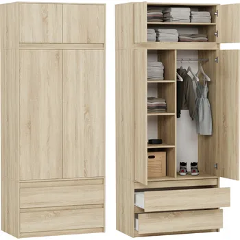Šatní skříň Skříň Framire dub sonoma dvoudveřová s nástavcem a 2 zásuvkami