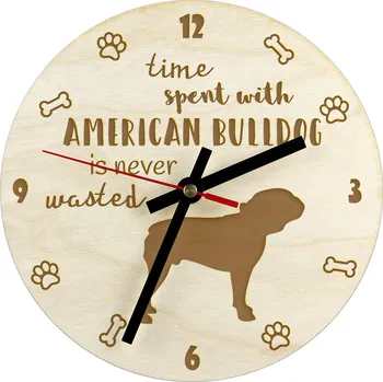 Hodiny Americký buldok - hodiny se psem, dřevěné hodiny, nástěnné hodiny pro milovníky psů