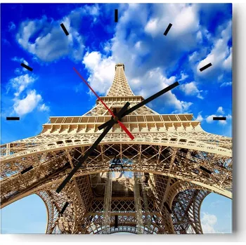 Hodiny Velké nástěnné hodiny na zeď 40x40 Město Skleněné hodiny Čtvercové Tiché