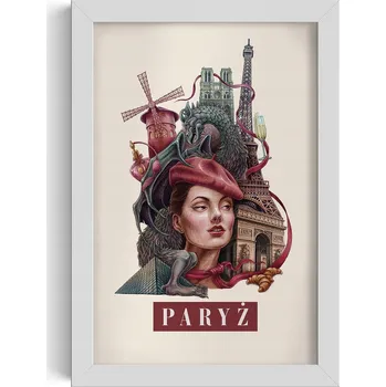 Obraz Grafika v rámu Vintage retro styl Paříž Eiffelova věž Notre Dame 20x30 cm