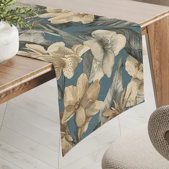 ubrus Dekorační běhoun na stůl Porto PRT-005 Květy a listy na tmavě modrém 20x120 cm