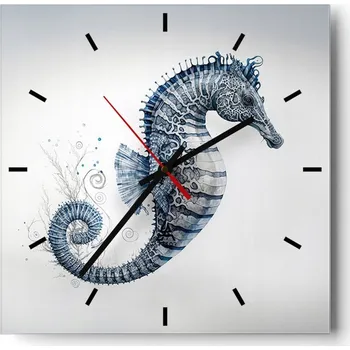 Hodiny Velké nástěnné hodiny 40x40 cm Mořský koník Skleněné tiché hodiny