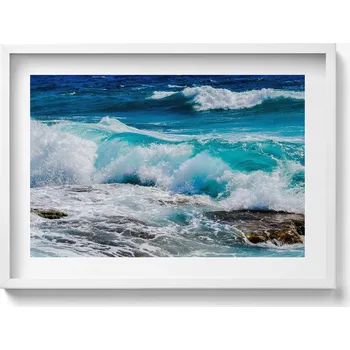 Obraz Dekorativní obraz v bílém rámu do obýváku Mořské modré vlny 70x50 cm