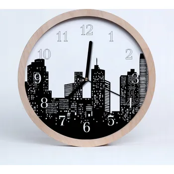 Hodiny Nástěnné quartzové hodiny Tichý chod Město budovy 20 cm