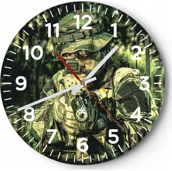 Hodiny Kuchyňské nástěnné hodiny 30x30 Militaria Moderní skleněné hodiny do obýváku Tiché