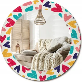 Zrcadlo Kulaté nástěnné dekorativní zrcadlo ve skleněném rámu průměr 60 cm - Barevná srdce