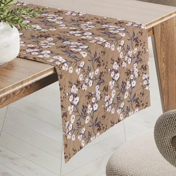 ubrus Dekorační běhoun na stůl PML-036 Pnoucí květiny na hnědém 20x160 cm