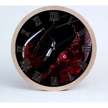 Hodiny Velké dřevěné nástěnné hodiny červené víno 30 cm
