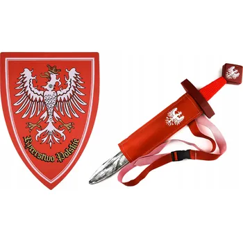 Karnevalový kostým SADA: DŘEVĚNÝ POUZDRO POCHVA, ŠTÍT, KOSTÝM OBLEK, DĚTSKÝ KOSTÝM