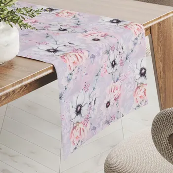 ubrus Dekorační běhoun na stůl PML-068 Růžové květy na šedofialovém 35x120 cm