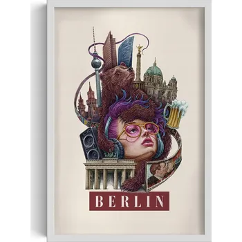 Obraz Stylový obraz v rámu Vintage retro styl Berlín Medvěd Berlínská zeď 40x60 cm