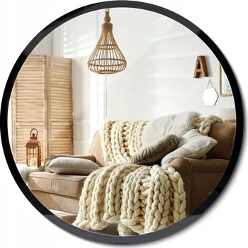 Zrcadlo Dekorativní nástěnné zrcadlo v loft stylu s černým skleněným rámem, průměr 80 cm