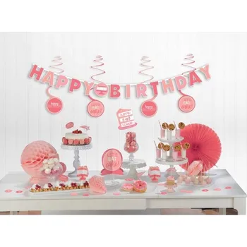 Party dekorace Amscan párty sada z kartonu růžová, 37 dílů