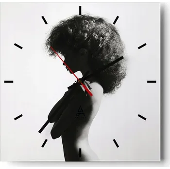 Hodiny Velké nástěnné hodiny na zeď 40x40 Žena Skleněné hodiny Čtvercové Tiché