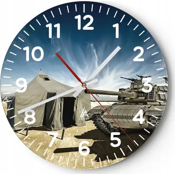 Hodiny Nástěnné hodiny do obýváku 40x40 Militaria Kulatý Skleněné hodiny Loft Tiché