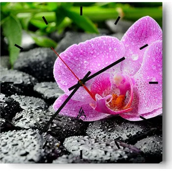 Hodiny Velké nástěnné hodiny na zeď 40x40 Květiny Skleněné hodiny Čtvercové Tiché