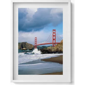 Obraz Dekorativní obraz v rámu do obýváku Mořské vlny, pobřeží a červený most 50x70 cm